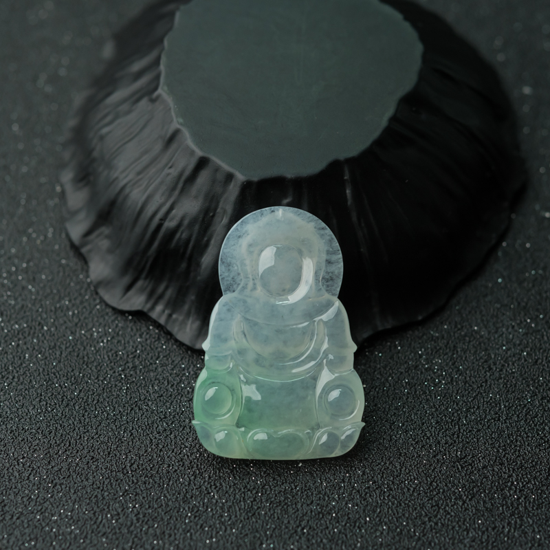 缅甸天然淡晴水翡翠观音吊坠-红掌柜