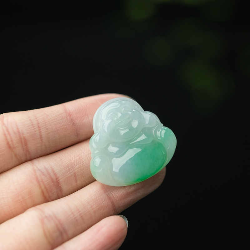 缅甸天然糯种飘翠翡翠吊坠-红掌柜