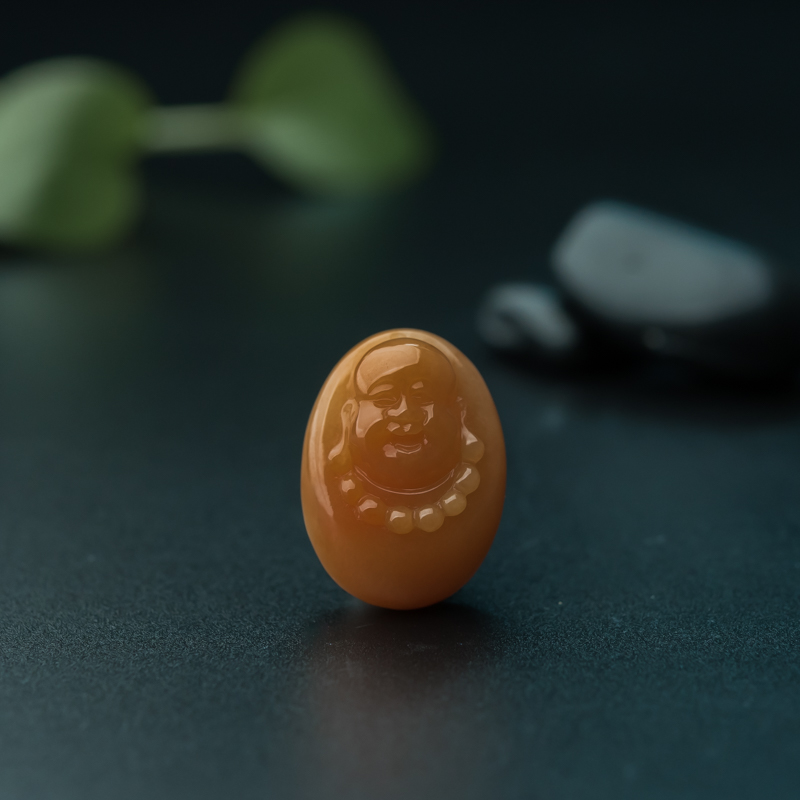 缅甸天然糯种黄翡弥勒佛吊坠-红掌柜