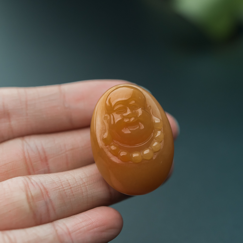 糯种黄翡弥勒佛吊坠-红掌柜