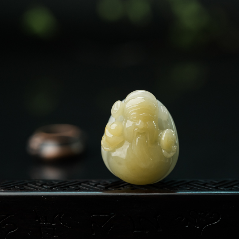 缅甸天然糯种俏色翡翠财神吊坠-红掌柜