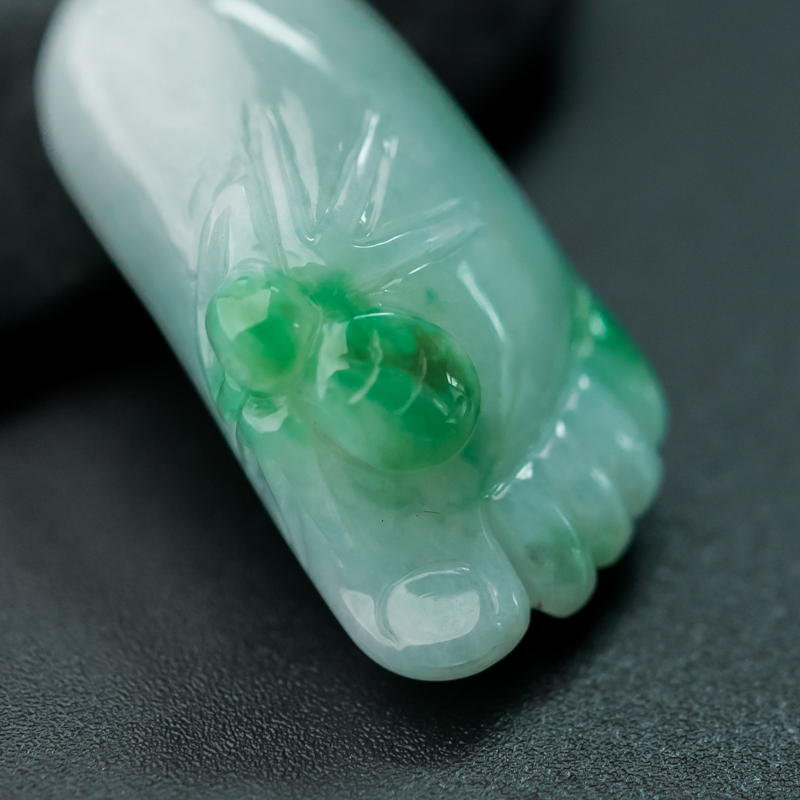 缅甸天然糯种翡翠知足常乐吊坠-红掌柜