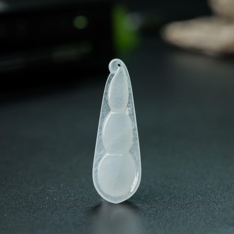 缅甸糯冰种翡翠福豆吊坠-红掌柜