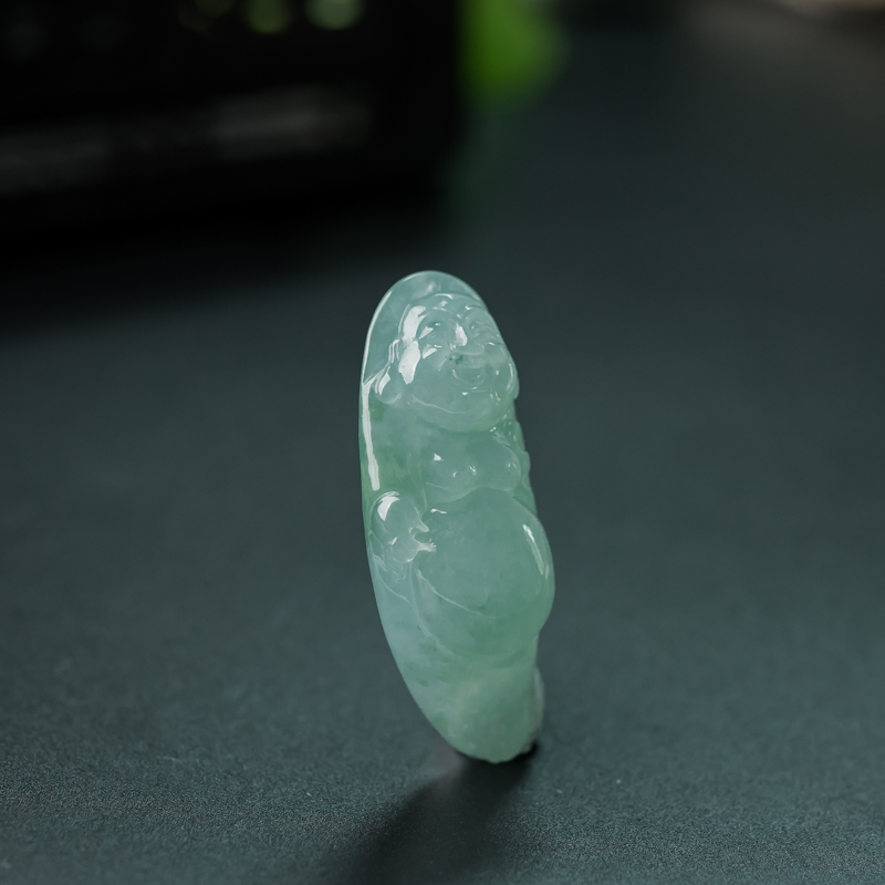 缅甸糯冰种晴水翡翠弥勒佛吊坠-红掌柜