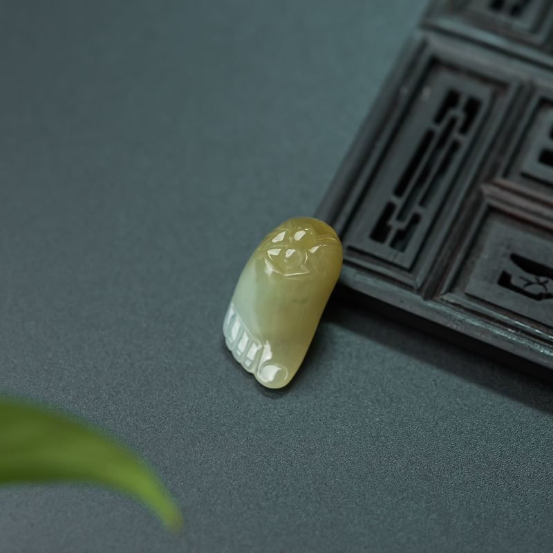 缅甸天然糯冰种俏色翡翠知足常乐吊坠-红掌柜