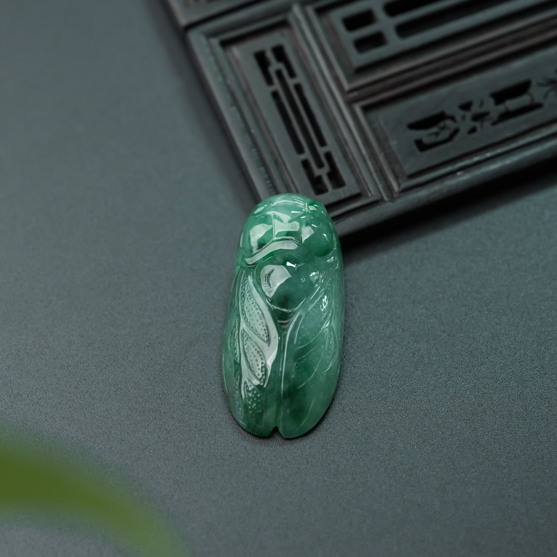 缅甸天然糯种飘花翡翠一鸣惊人吊坠-红掌柜