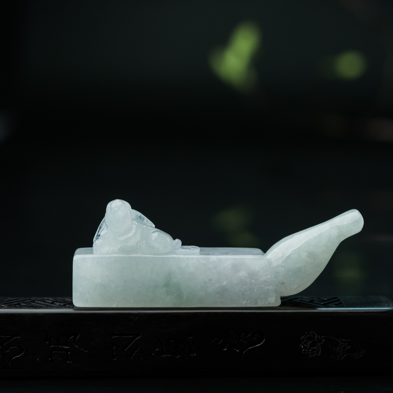 缅甸天然糯种飘翠翡翠烟滤嘴-红掌柜