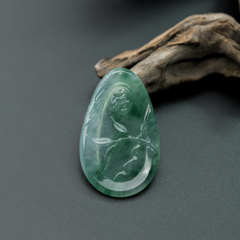 缅甸天然冰种飘花翡翠金枝玉叶吊坠-红掌柜