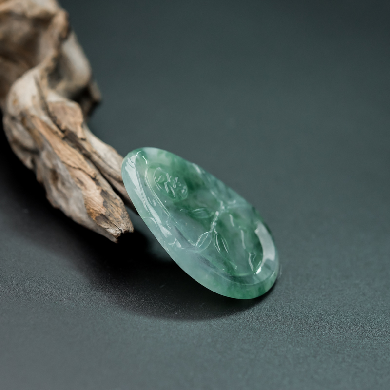 缅甸冰种飘花翡翠金枝玉叶吊坠-红掌柜