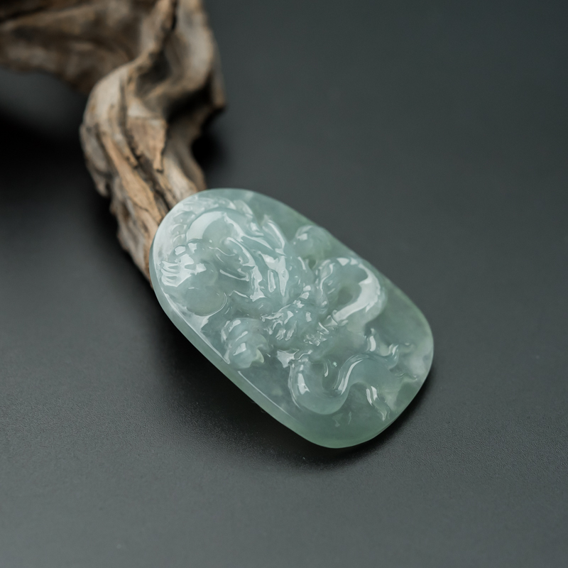 缅甸糯冰种淡晴水翡翠辰龙吊坠-红掌柜