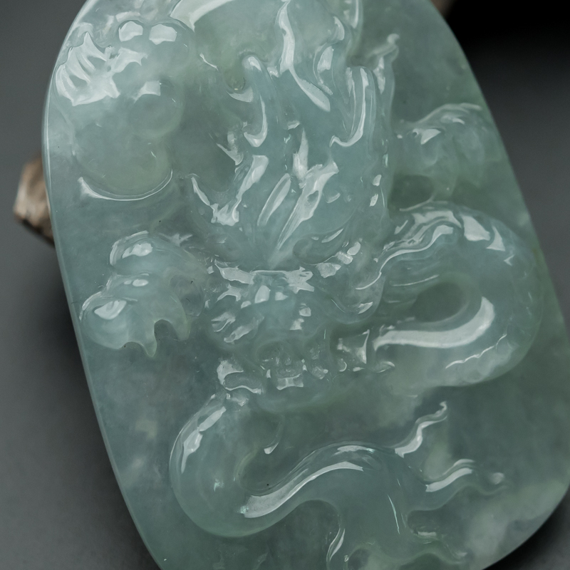 缅甸天然糯冰种翠辰龙吊坠-红掌柜