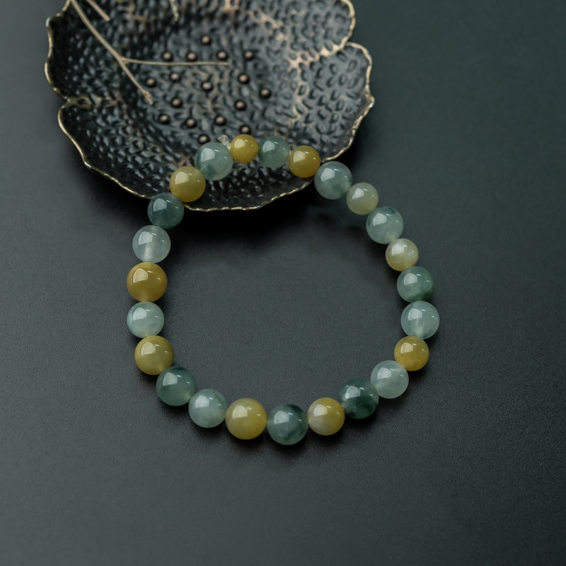 缅甸天然糯冰种双彩翡翠手串-红掌柜