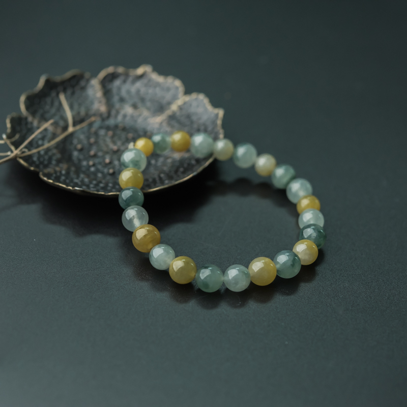 缅甸糯冰种双彩翡翠手串-红掌柜