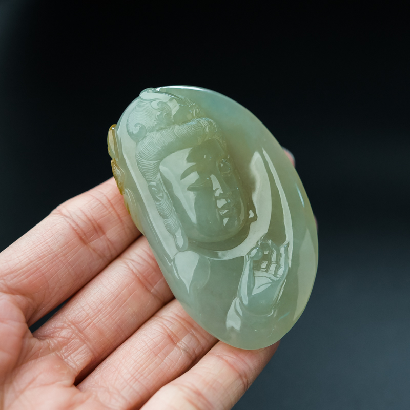 缅甸天然糯冰种俏色翡翠吊坠-红掌柜