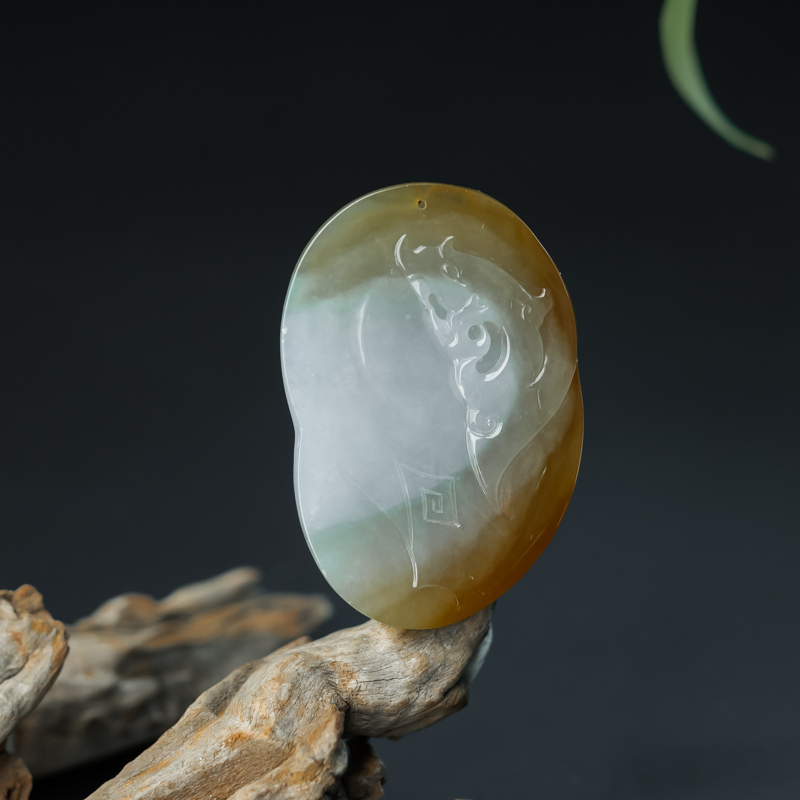 缅甸天然俏色翡翠寅虎吊坠-红掌柜