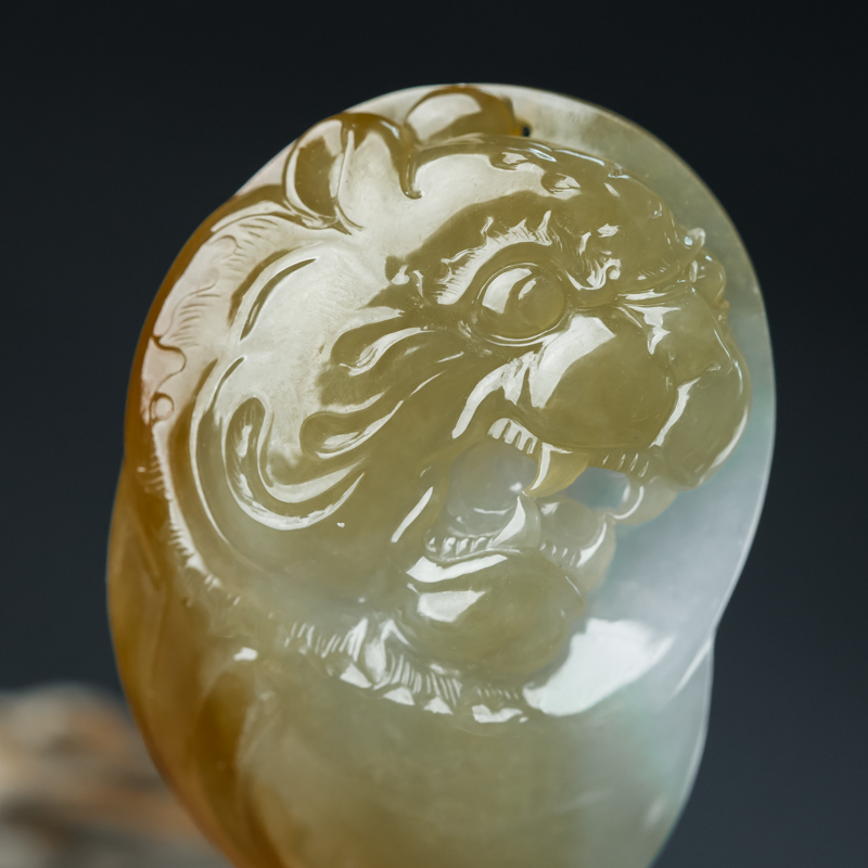 缅甸天然糯种翡翠寅虎吊坠-红掌柜