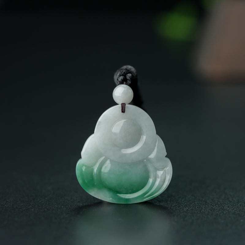 缅甸天然飘翠翡翠弥勒佛吊坠-红掌柜