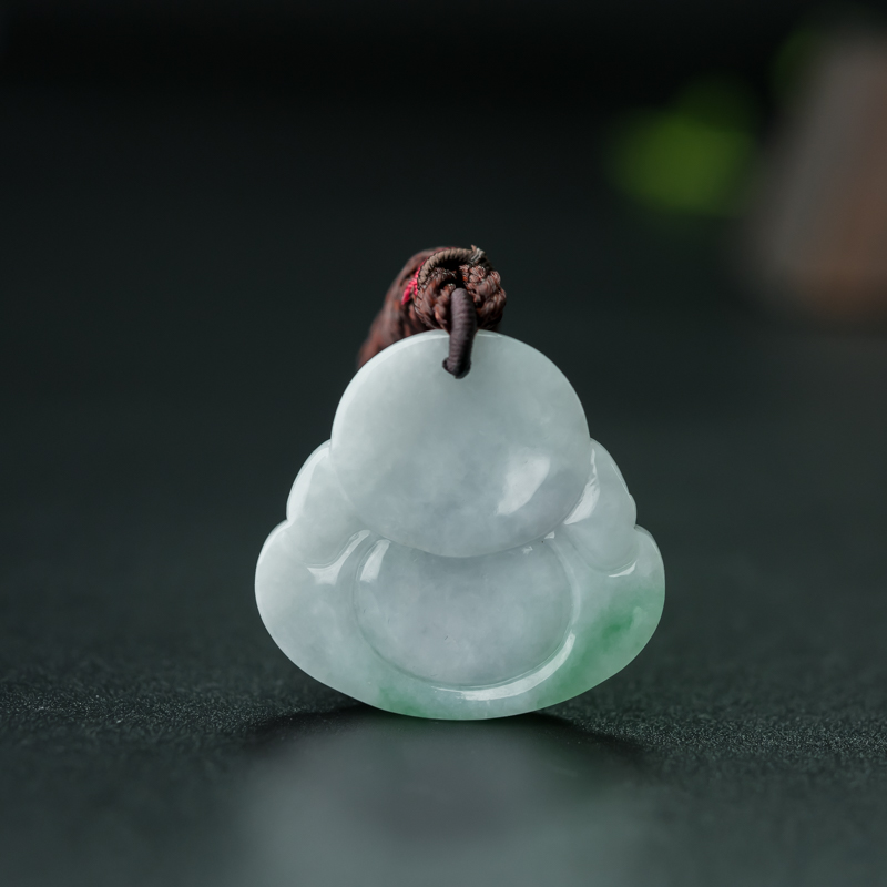 缅甸天然飘翠翡翠弥勒佛吊坠-红掌柜