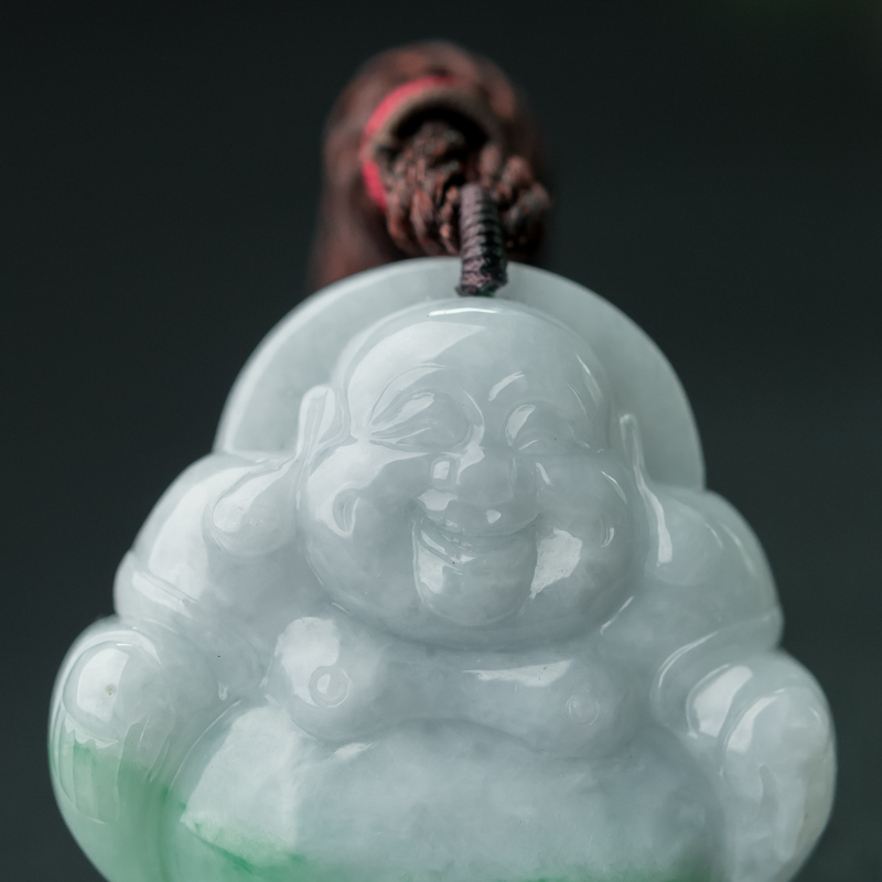 缅甸天然糯种翡翠弥勒佛吊坠-红掌柜