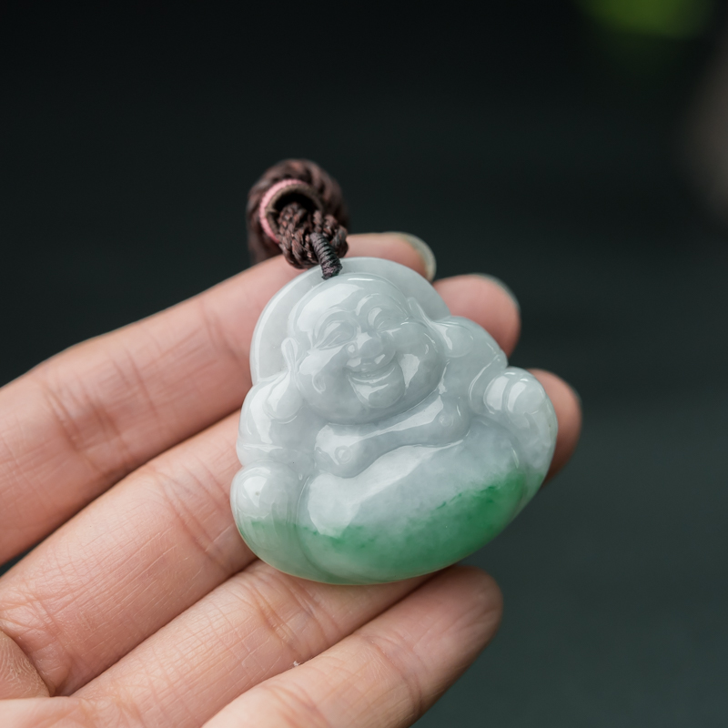 缅甸天然糯种飘翠翡翠吊坠-红掌柜