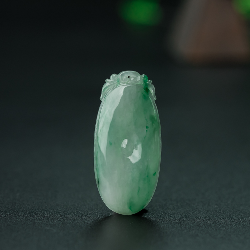 缅甸天然糯冰种飘翠翡翠金钱贝吊坠-红掌柜