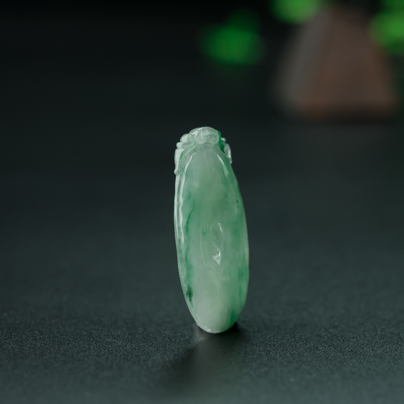 缅甸糯冰种飘翠翡翠金钱贝吊坠-红掌柜