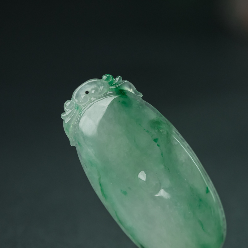 缅甸天然糯冰种翡翠金钱贝吊坠-红掌柜