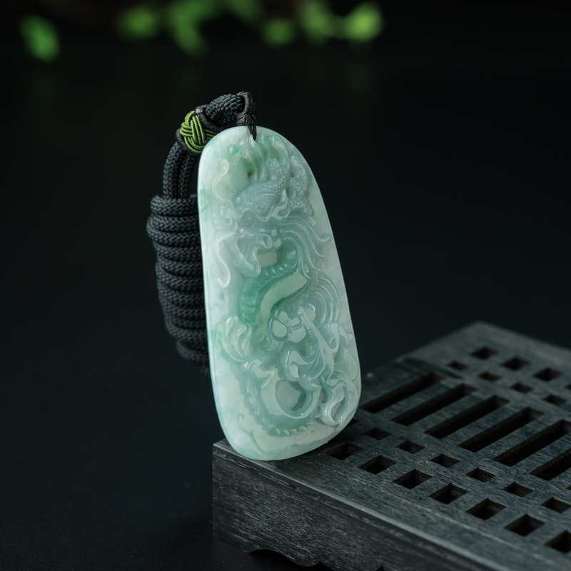 缅甸糯种飘翠翡翠飞龙在天吊坠-红掌柜