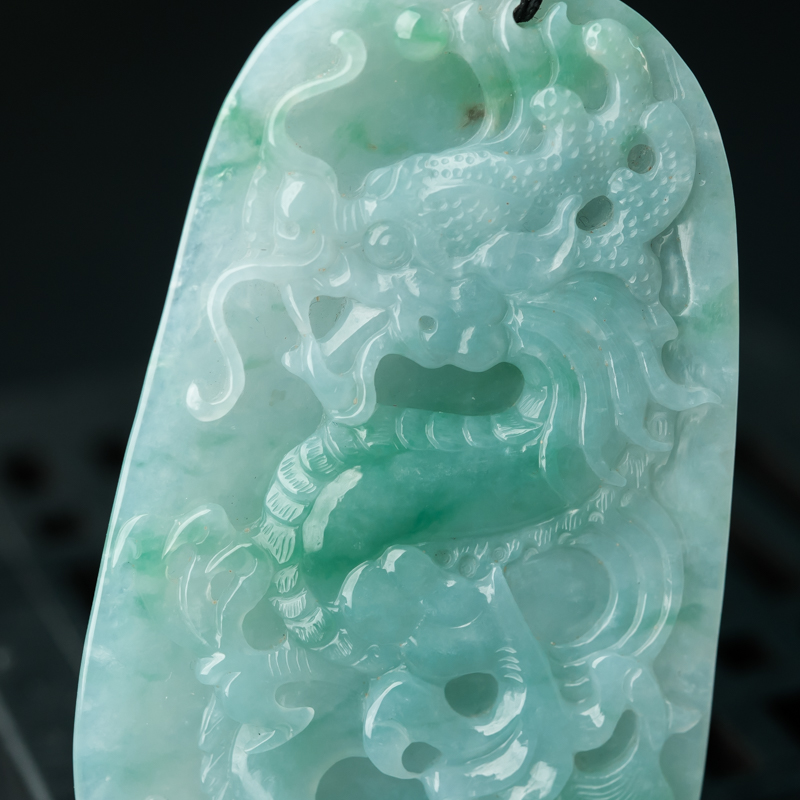 缅甸天然糯种翡翠飞龙在天吊坠-红掌柜