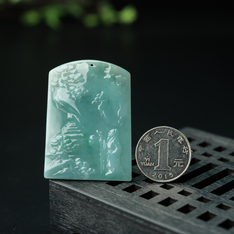 糯种翡翠登高望远吊坠-红掌柜