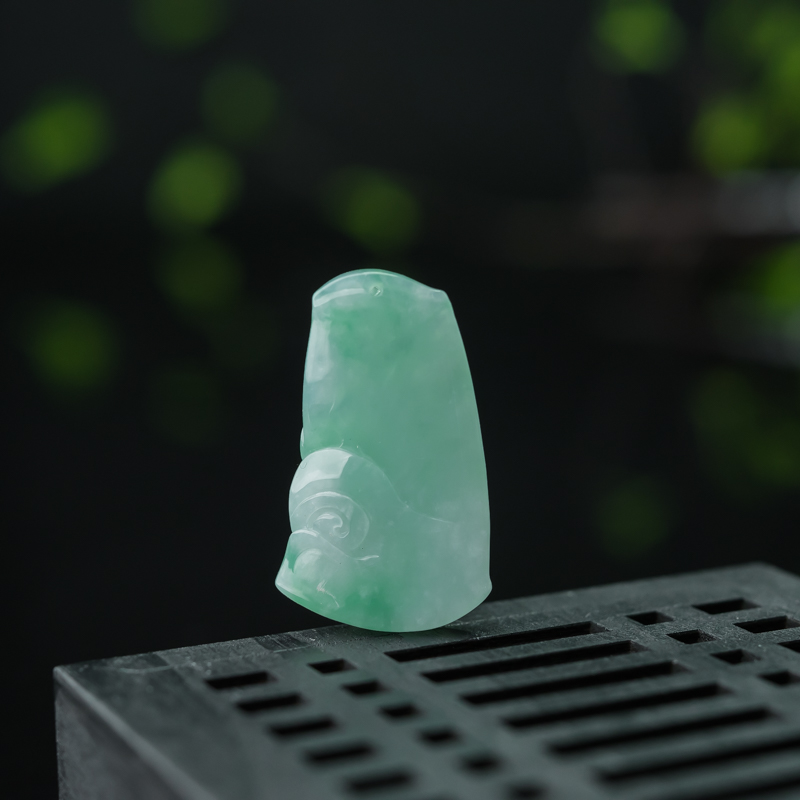 缅甸天然糯种翡翠竹报平安吊坠-红掌柜