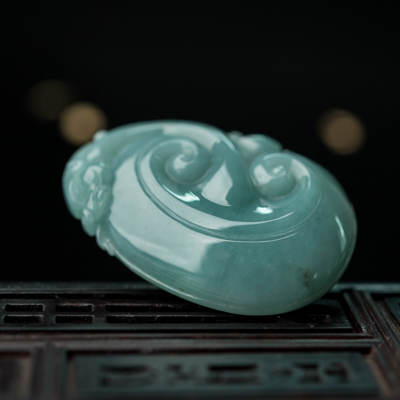 糯种蓝绿翡翠吊坠-红掌柜