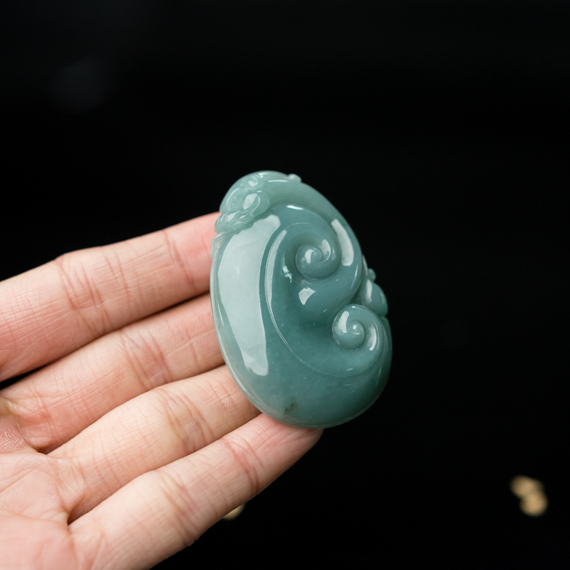 糯种蓝绿翡翠如意-红掌柜