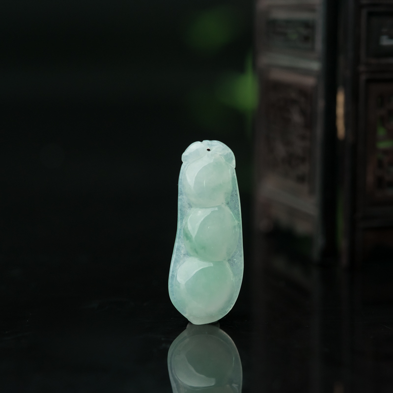 缅甸天然糯冰种飘翠翡翠福豆吊坠-红掌柜