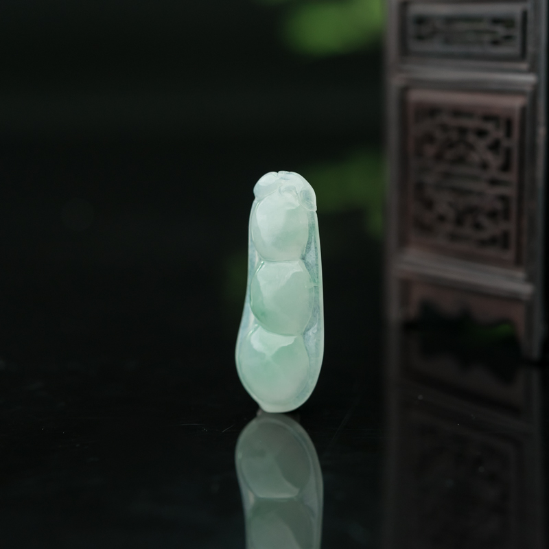 缅甸天然糯冰种翡翠福豆吊坠-红掌柜