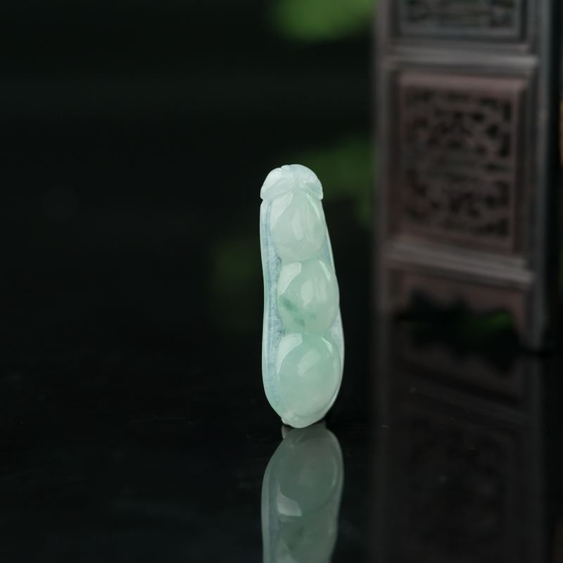 缅甸天然飘翠翡翠福豆吊坠-红掌柜