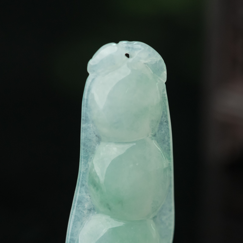 缅甸糯冰种飘翠翡翠福豆吊坠-红掌柜