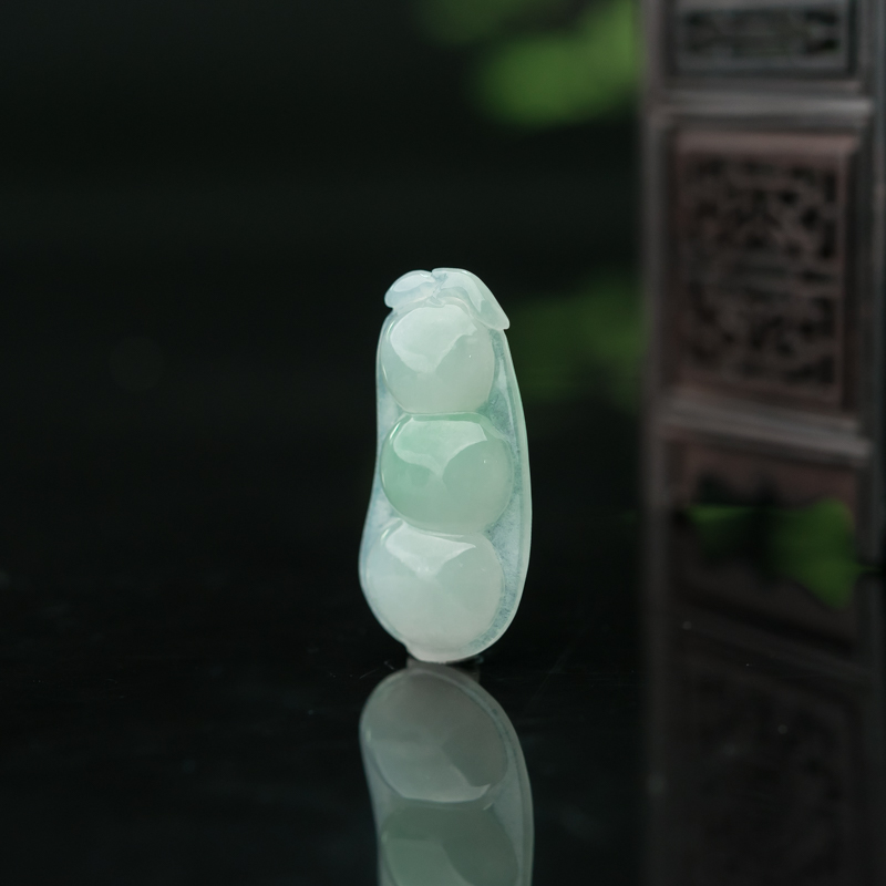 缅甸天然糯冰种翡翠福豆吊坠-红掌柜