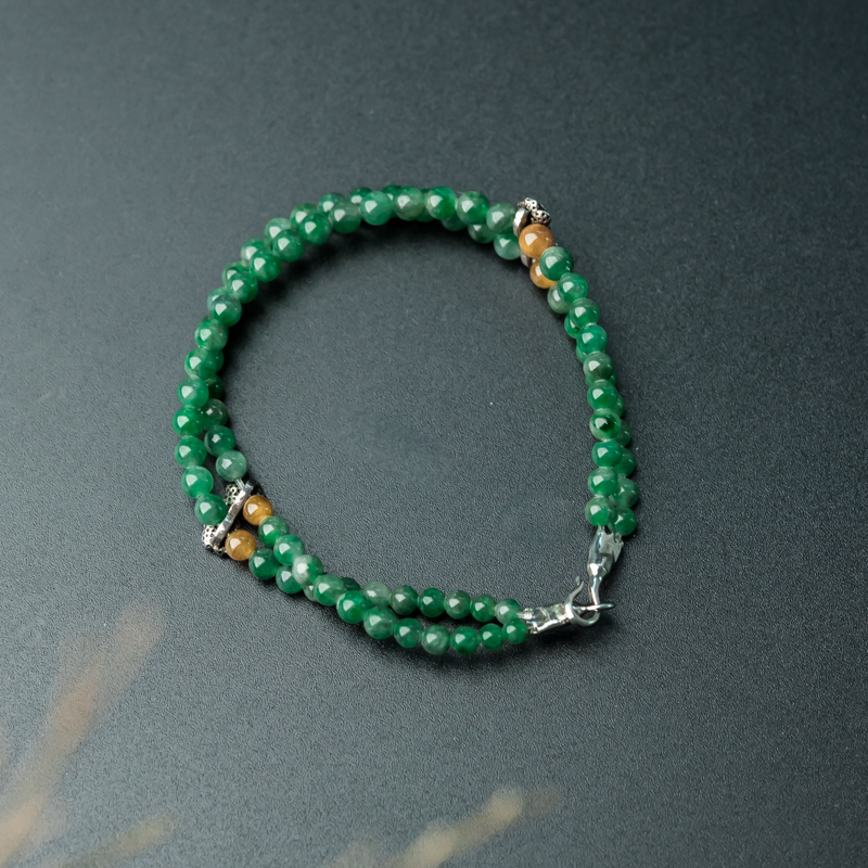 缅甸天然豆绿翡翠手链-红掌柜