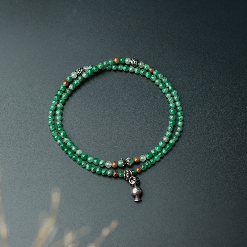 缅甸天然糯种豆绿翡翠项链手串两用款-红掌柜