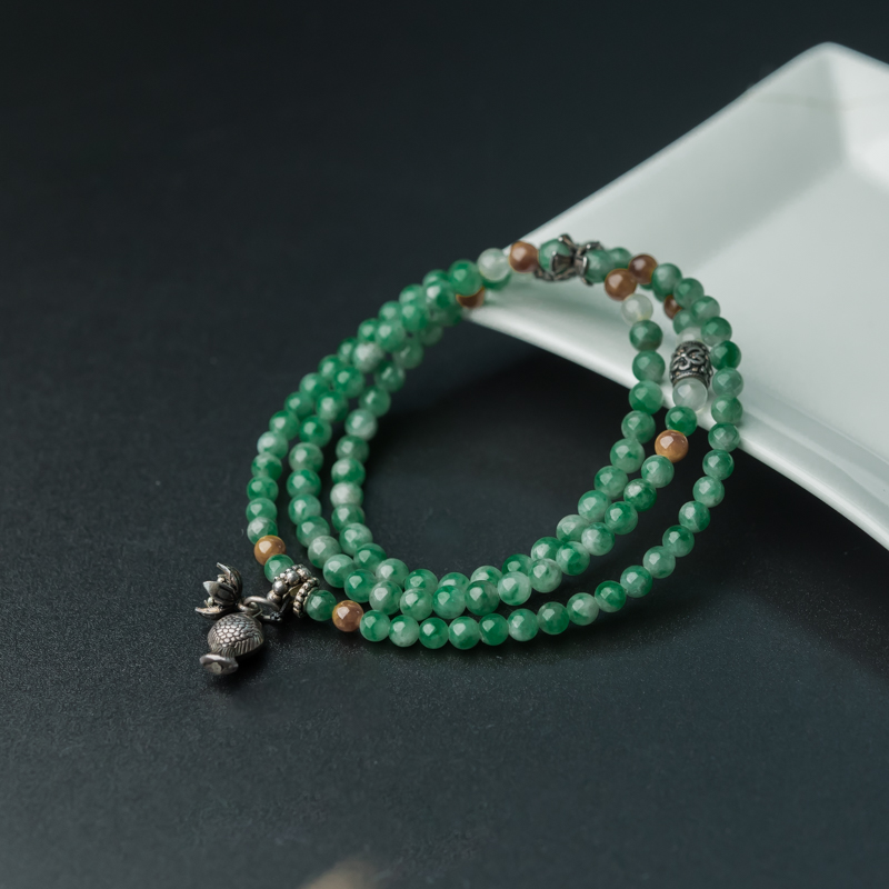 天然糯种豆绿翡翠项链手串两用款-红掌柜