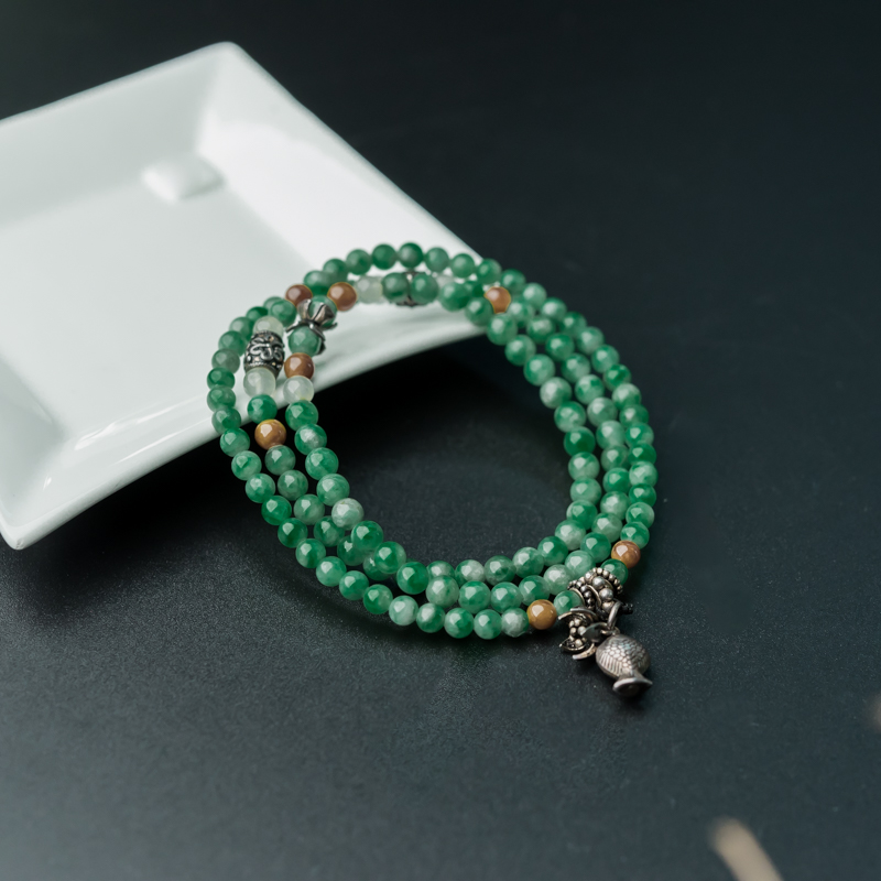 缅甸糯种豆绿翡翠项链手串两用款-红掌柜