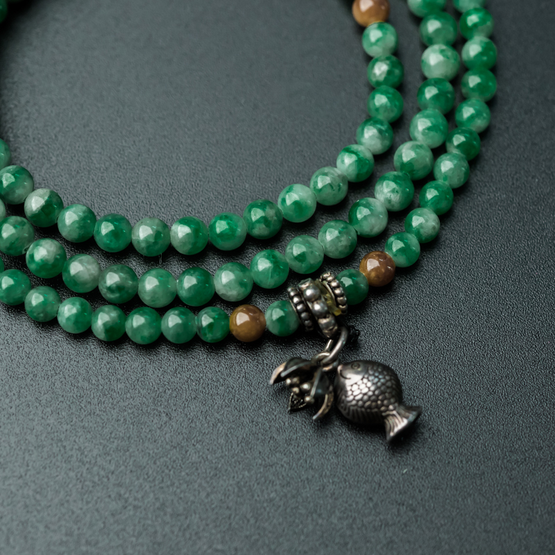 缅甸天然糯种翡翠项链手串两用款-红掌柜