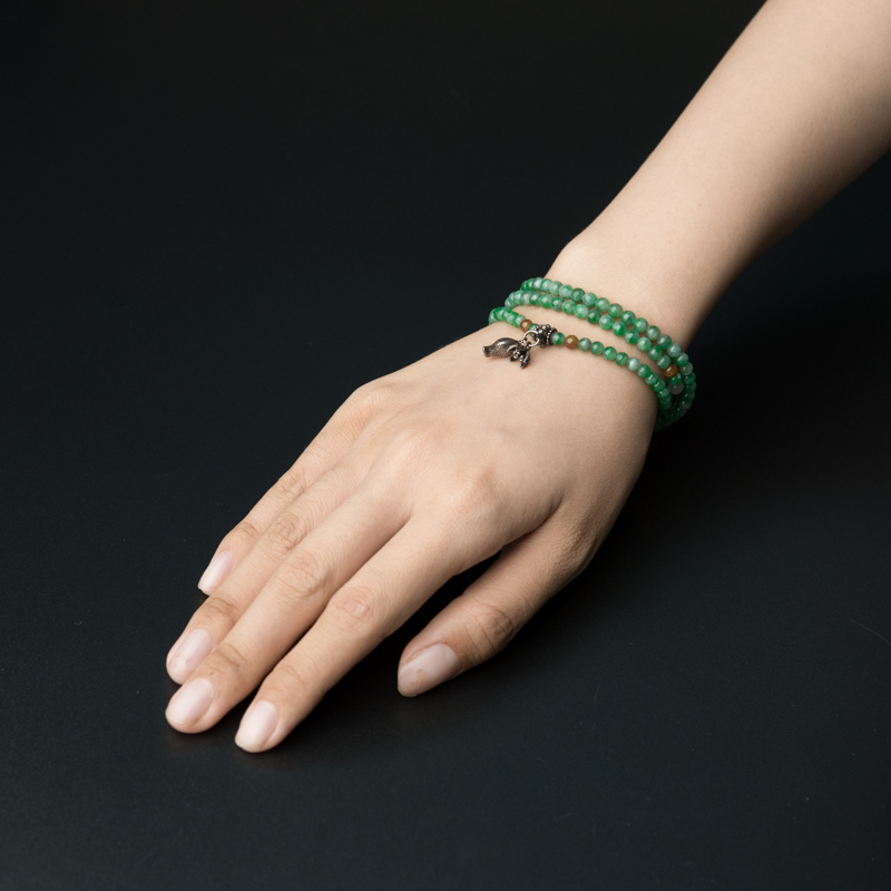 缅甸天然糯种豆绿翡翠两用款-红掌柜