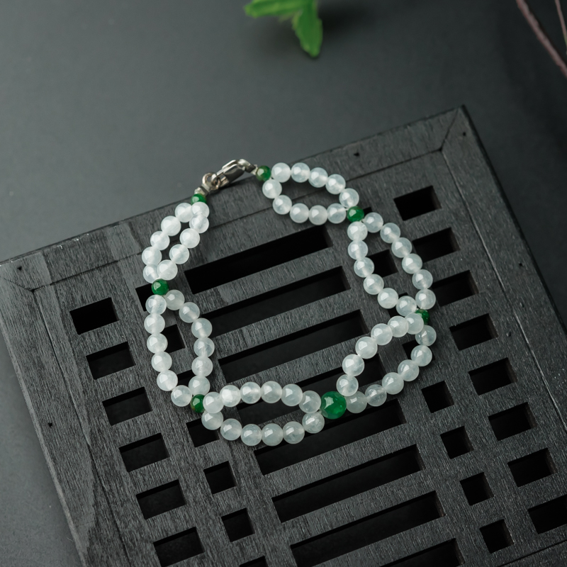 缅甸天然糯冰种翡翠手链-红掌柜