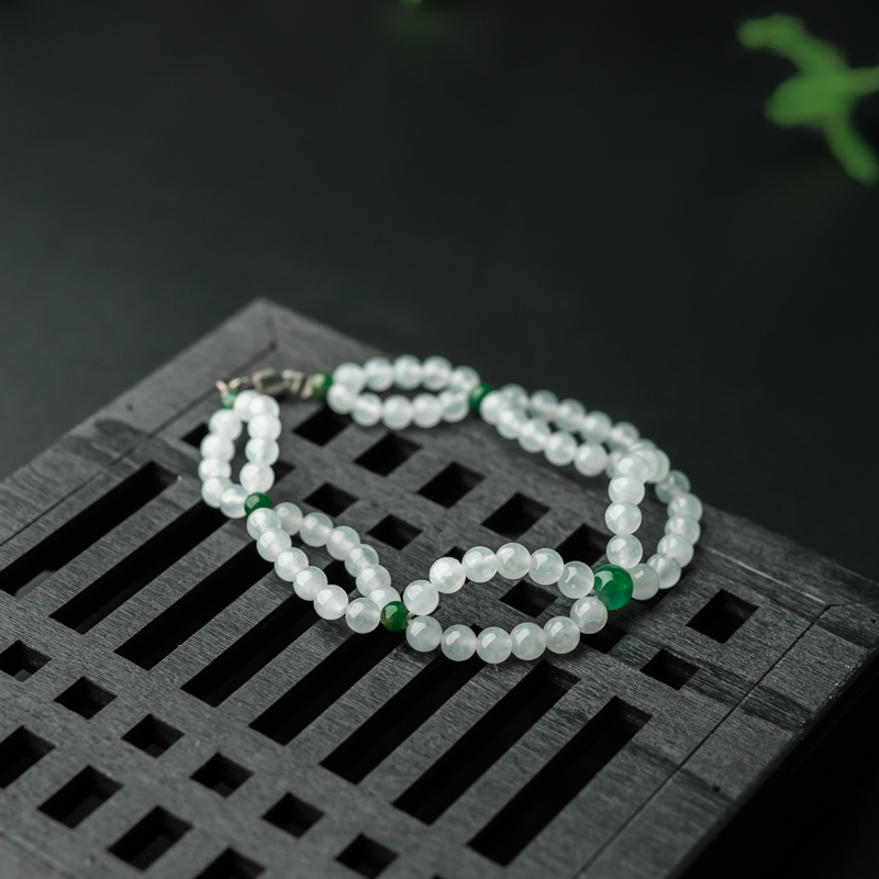 缅甸糯冰种翡翠手链-红掌柜