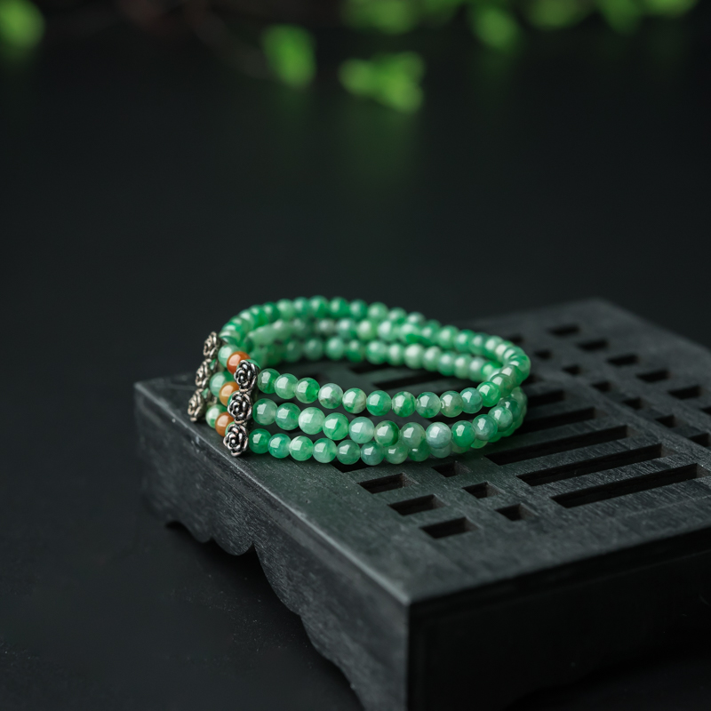 天然糯种飘翠翡翠手串-红掌柜