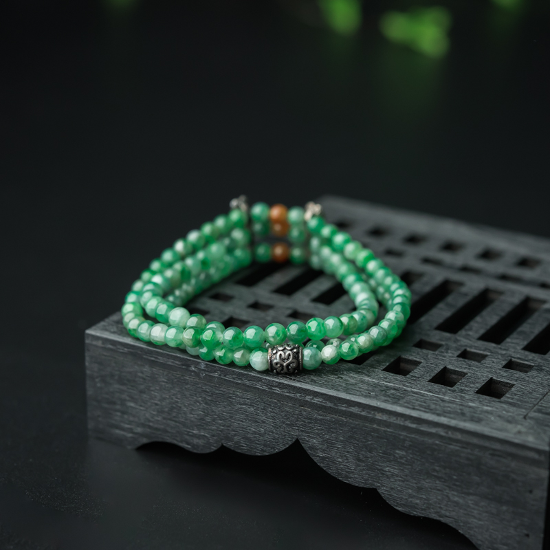 缅甸天然飘翠翡翠手串-红掌柜