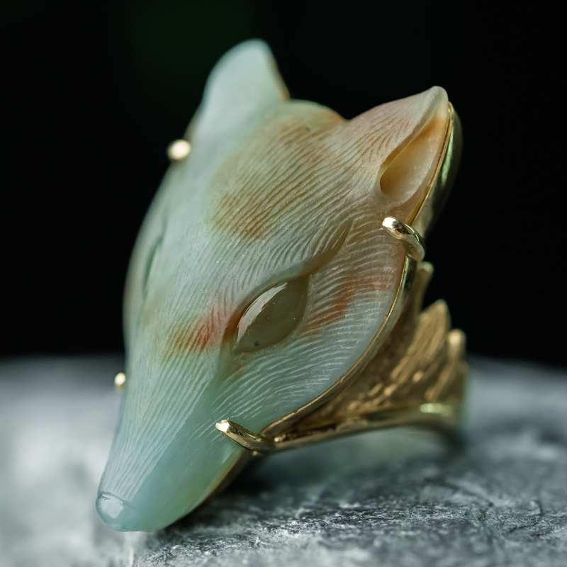 缅甸天然糯种翡翠狐仙戒指-红掌柜