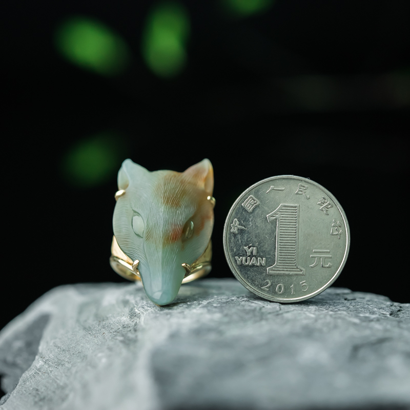 糯种翡翠狐仙戒指-红掌柜